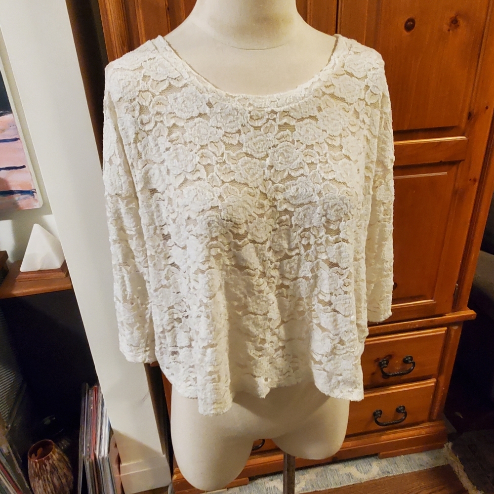 Whimsigoth White Witch Lace 90s Women Top Cream USA Vintage Betsey Johnson